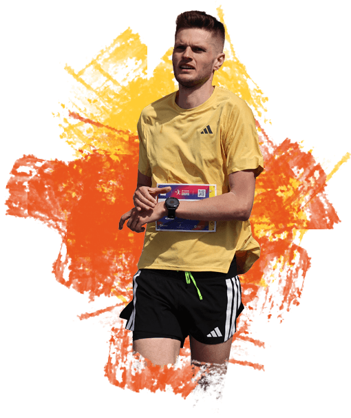 Splitshapes Gründer läuft einen Marathon und schaut auf seine Uhr
